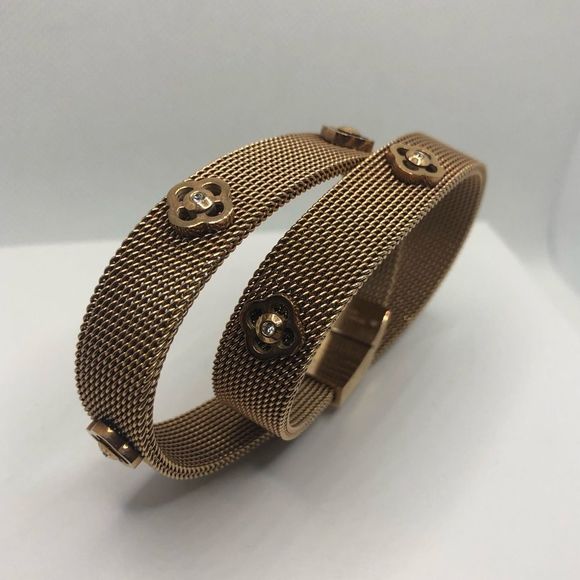 Henri Bendel Rose Gold Bronze Mesh Floral Crystal Choker Wrap Bracelet - Picture 10 of 10